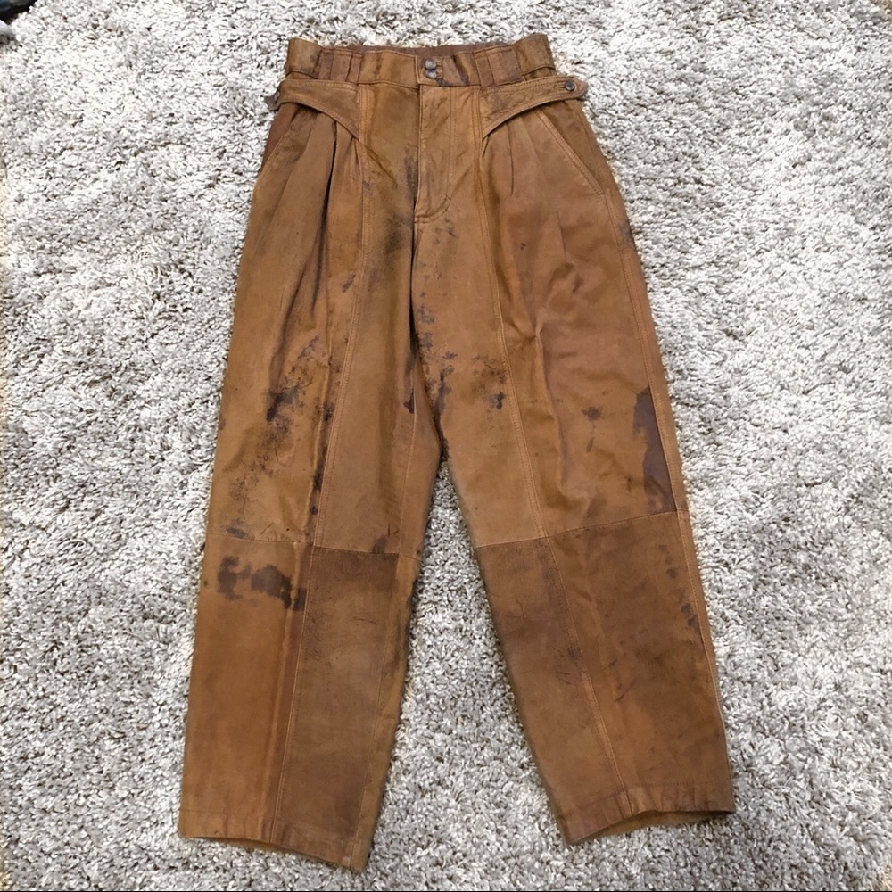 Vintage Distressed Men’s Tan Leather Pants